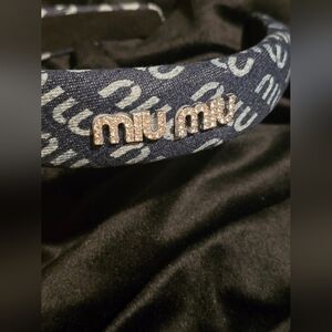 Miu Miu Navy and Silver Logo Headband